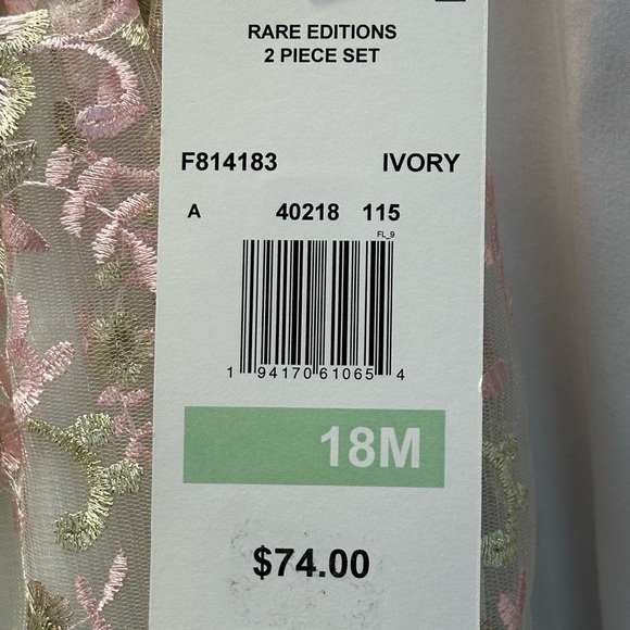 Rare Editions Baby Embroidered Formal Dress Bloomers 2-piece Set - Ivory - 18mo - Picture 10 of 11